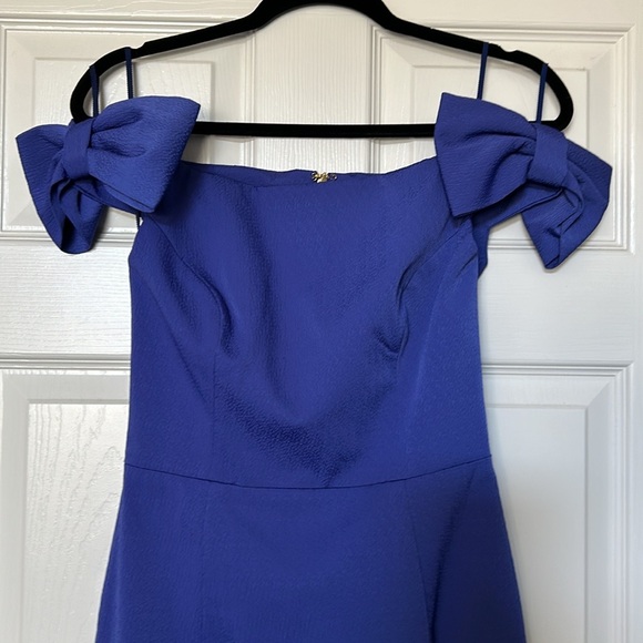 Rebecca Vallance Winslow Royal Purple Midi Dress Bow Sleeves NWT - Picture 2 of 8